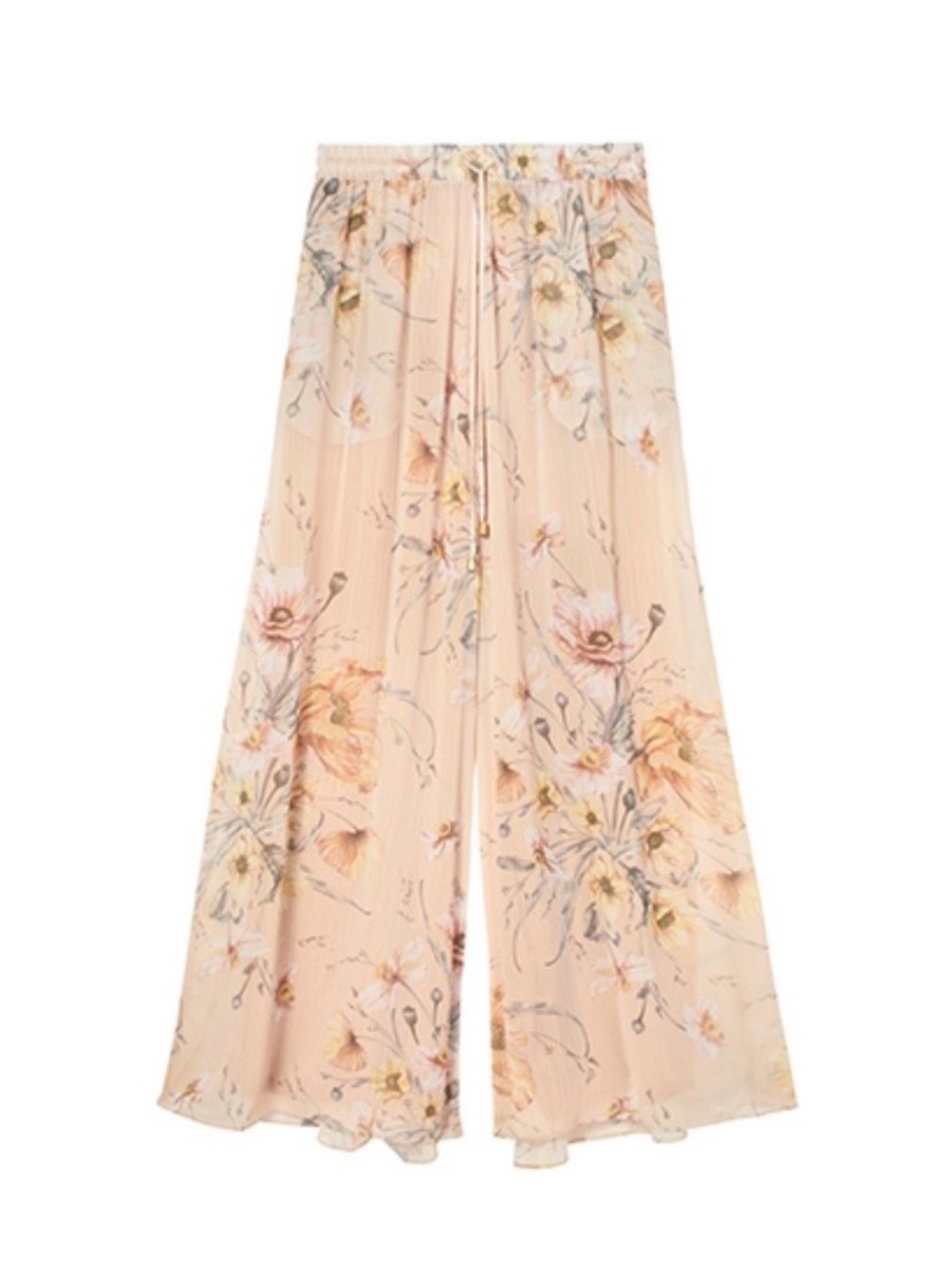 H&M Floral Wide-Leg Pants - Blush Peach Pink